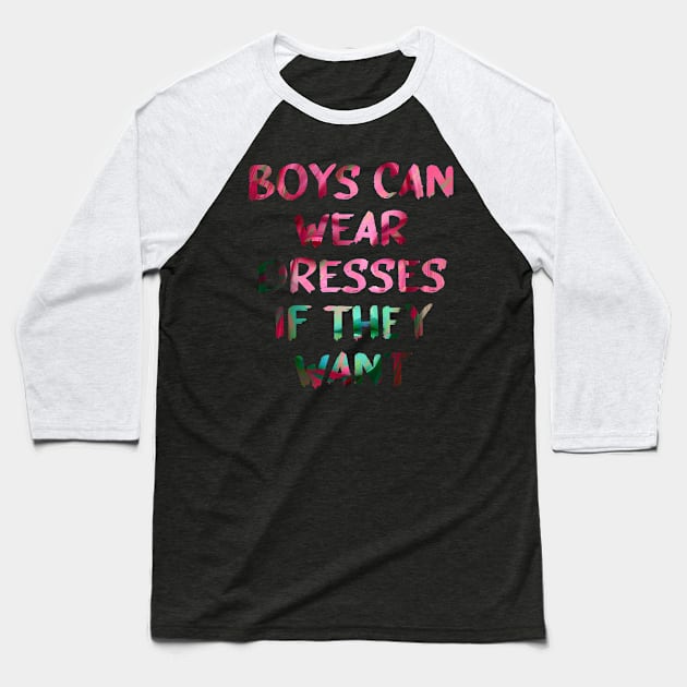 Boys Can Wear Dresses Glitch Art Quote Baseball T-Shirt by raspberry-tea